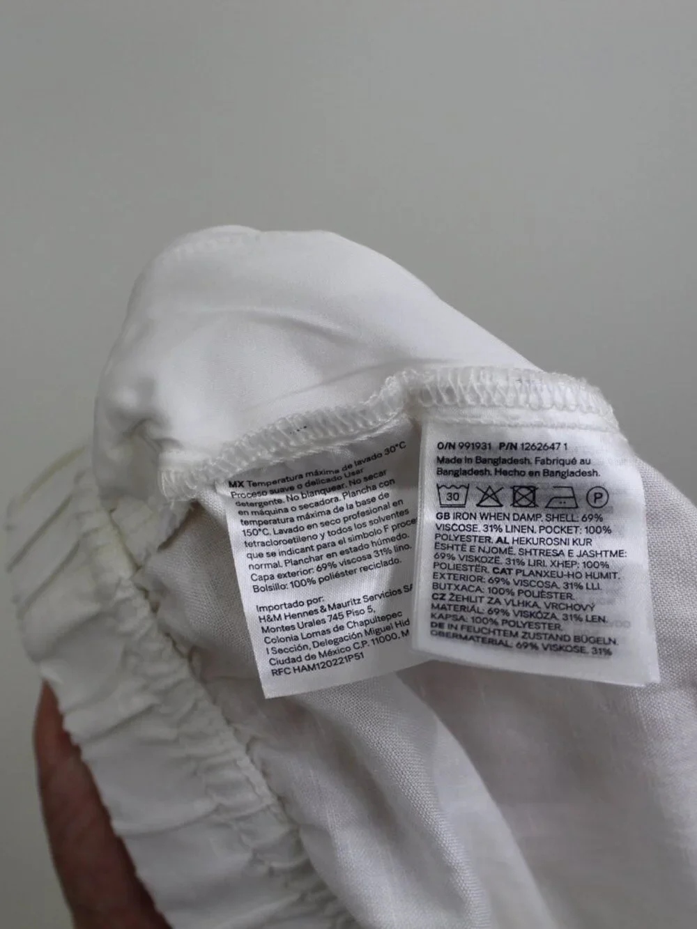 H&M Linen Blend‎ Wide Leg Pants Medium White Beachy Elastic Waist